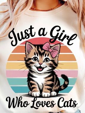 Cat Lover Graphic Tee | “Just a Girl Who Loves Cats” Shirt | Cute Retro Kitten